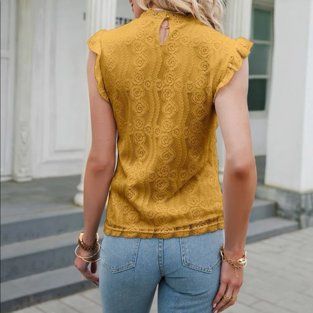 Boho Floral Lace Ruffle Sleeve Top Blouse - Picture 12 of 14